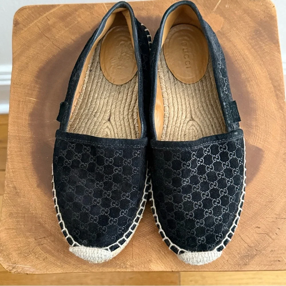 Gucci Black Suede Microguccissima Micro GG Logo Espadrille Flats Sandals US 6 - Picture 9 of 14